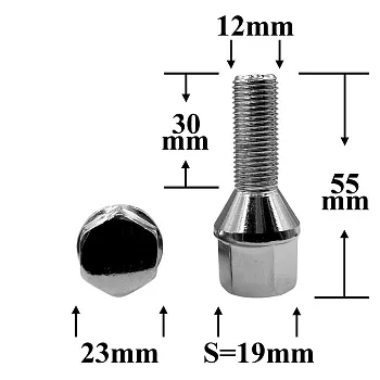 Болт колёсный иномарки М12х1,25х55, 5/30 ключ 19, конус, СН, 192120 (C19B30)