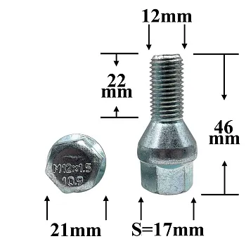 Болт колёсный М12х1,5х46/22 (кл. 17, ЦИНК)